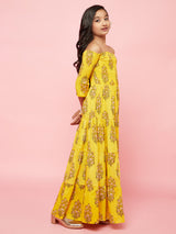 Yellow Floral Print Tiered Maxi Dress - Elganza