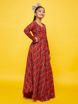 Maroon Printed Flared Maxi Dress - Elganza