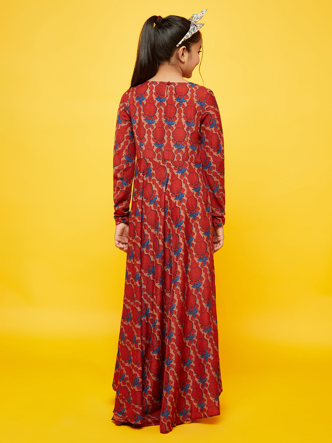 Maroon Printed Flared Maxi Dress - Elganza