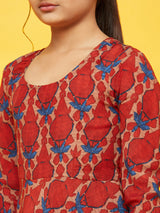 Maroon Printed Flared Maxi Dress - Elganza