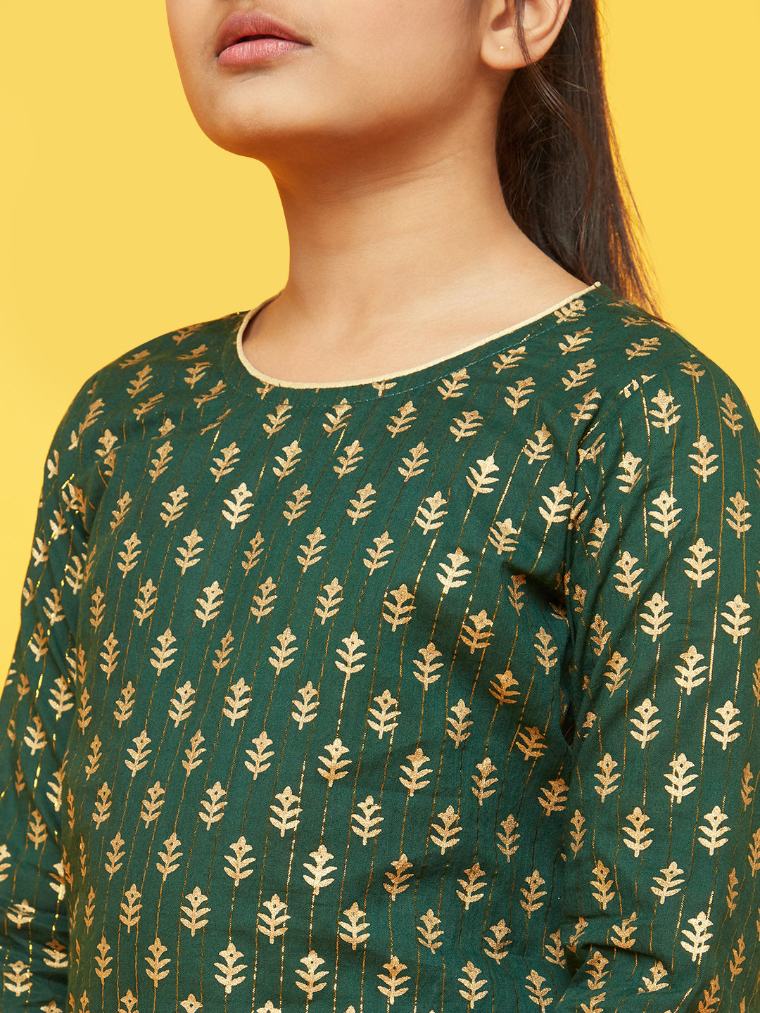Green Gold Print Kurta With Sharara - Elganza