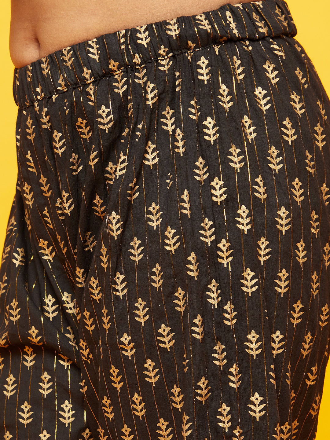 Green Gold Print Kurta With Sharara - Elganza