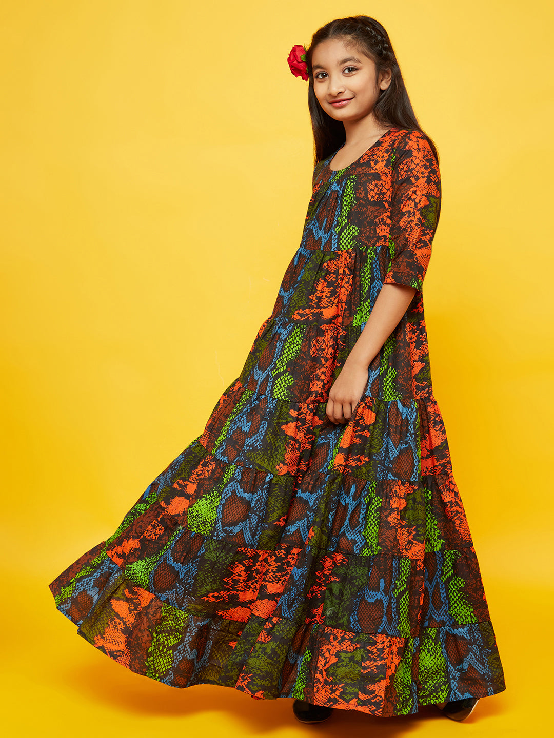 Multicolor Animal Print Tiered Maxi Dress - Elganza