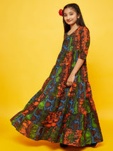 Multicolor Animal Print Tiered Maxi Dress - Elganza