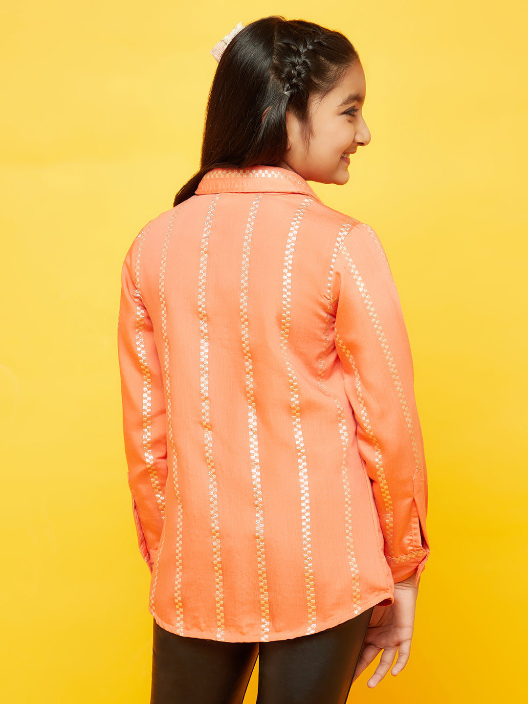 Peach Woven Design Shirt - Elganza
