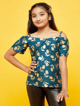 Blue Floral Print Off Shoulder Top - Elganza