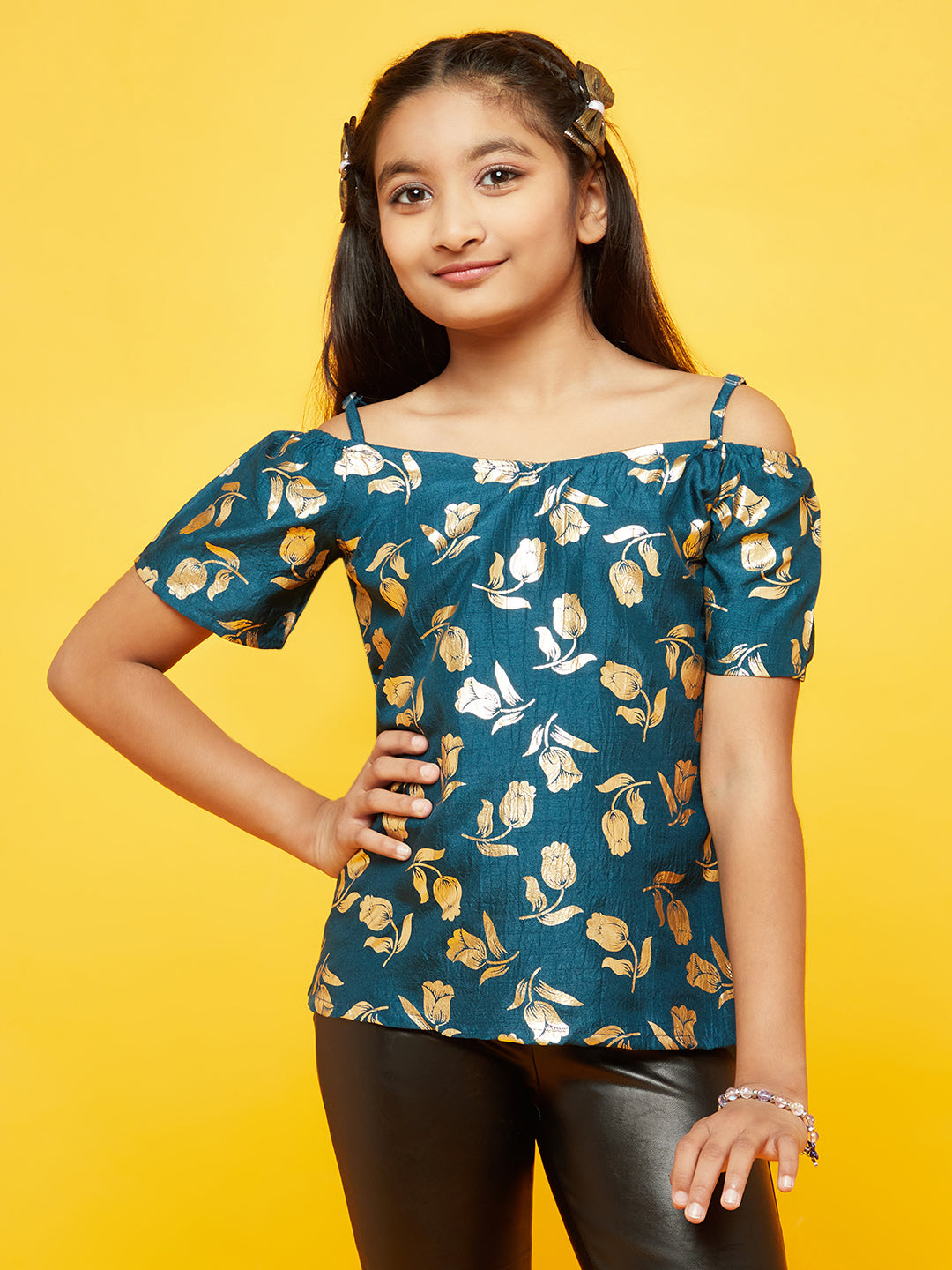 Blue Floral Print Off Shoulder Top - Elganza