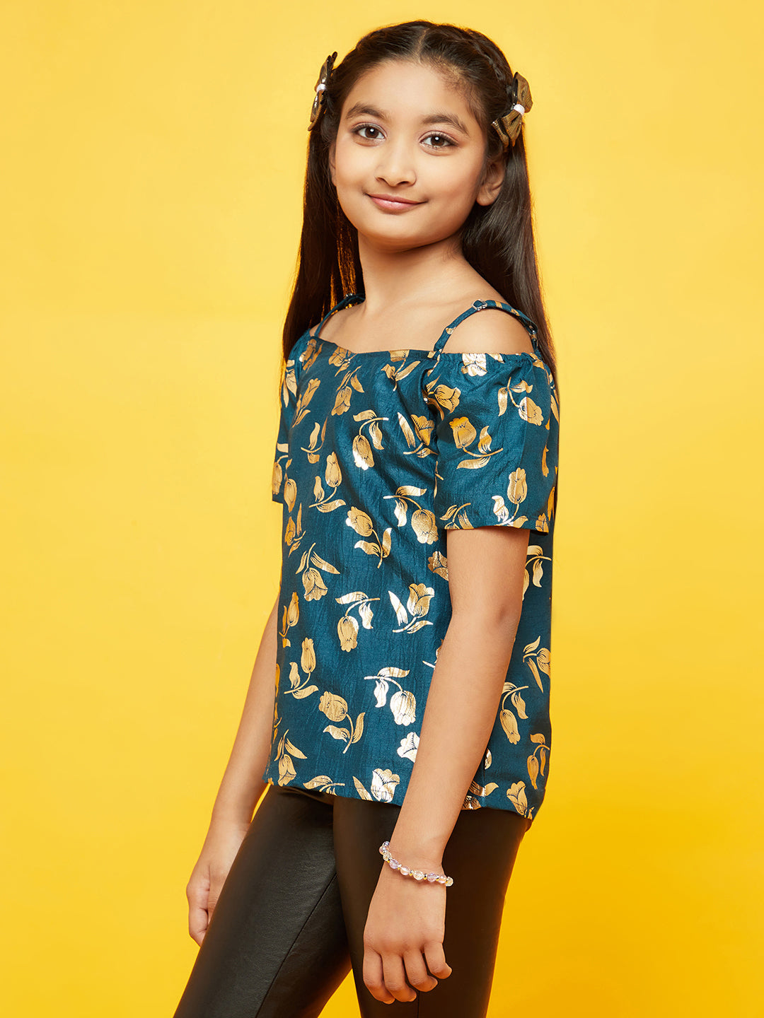 Blue Floral Print Off Shoulder Top - Elganza