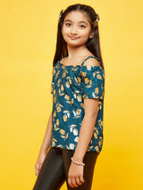 Blue Floral Print Off Shoulder Top - Elganza