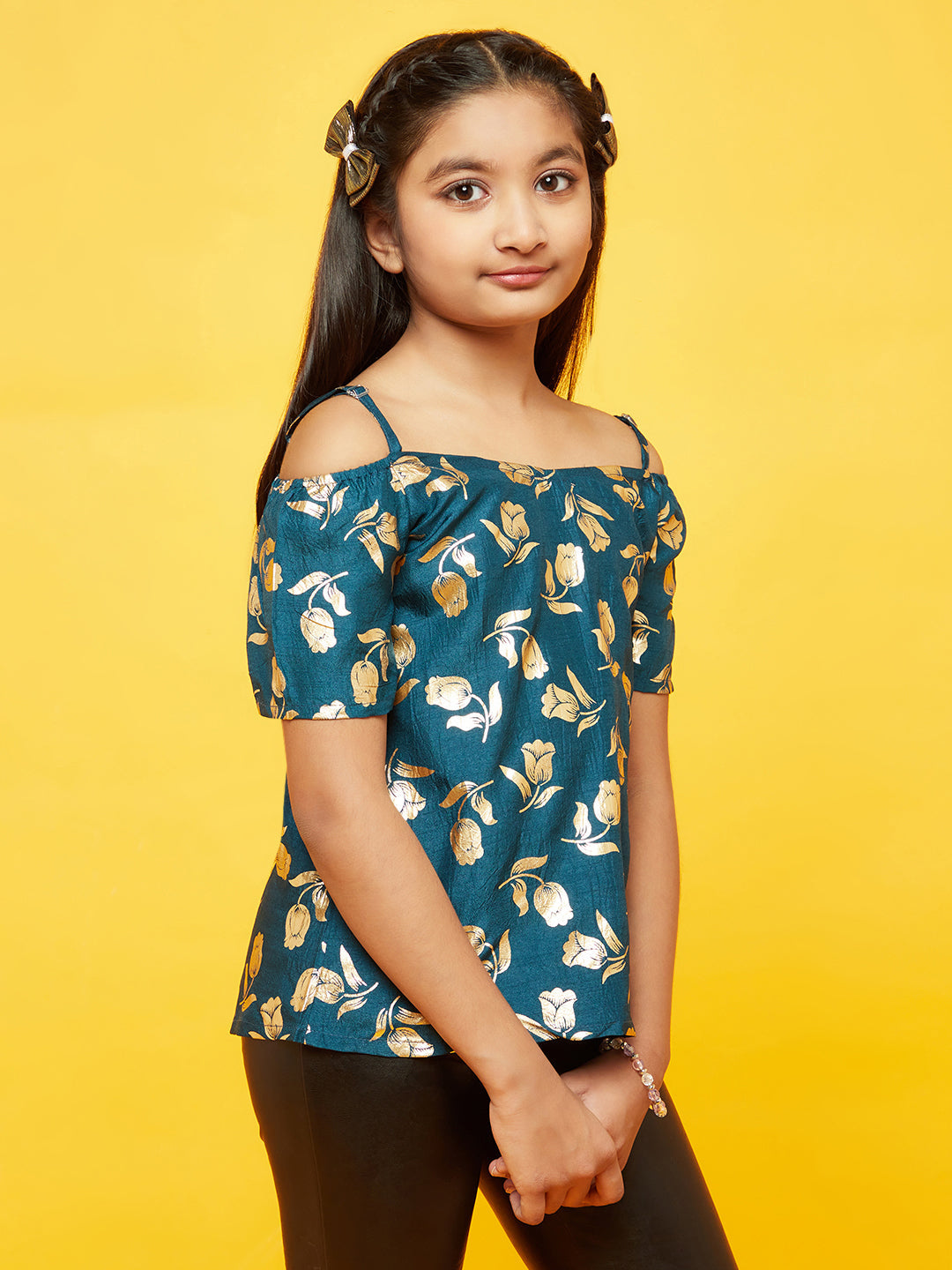 Blue Floral Print Off Shoulder Top - Elganza