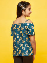 Blue Floral Print Off Shoulder Top - Elganza