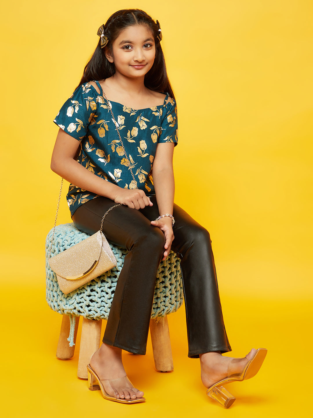Blue Floral Print Off Shoulder Top - Elganza