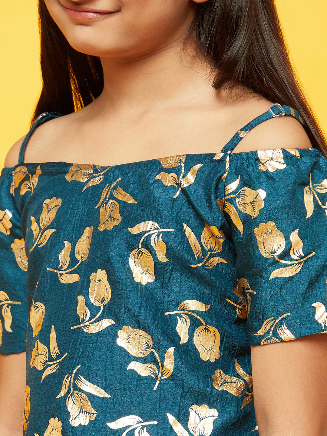 Blue Floral Print Off Shoulder Top - Elganza