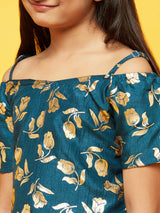 Blue Floral Print Off Shoulder Top - Elganza