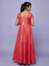 Red Gold Dobby Maxi Dress With Potali Bag - Elganza