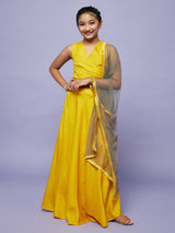 Yellow Checked Lehenga Choli With Dupatta - Elganza