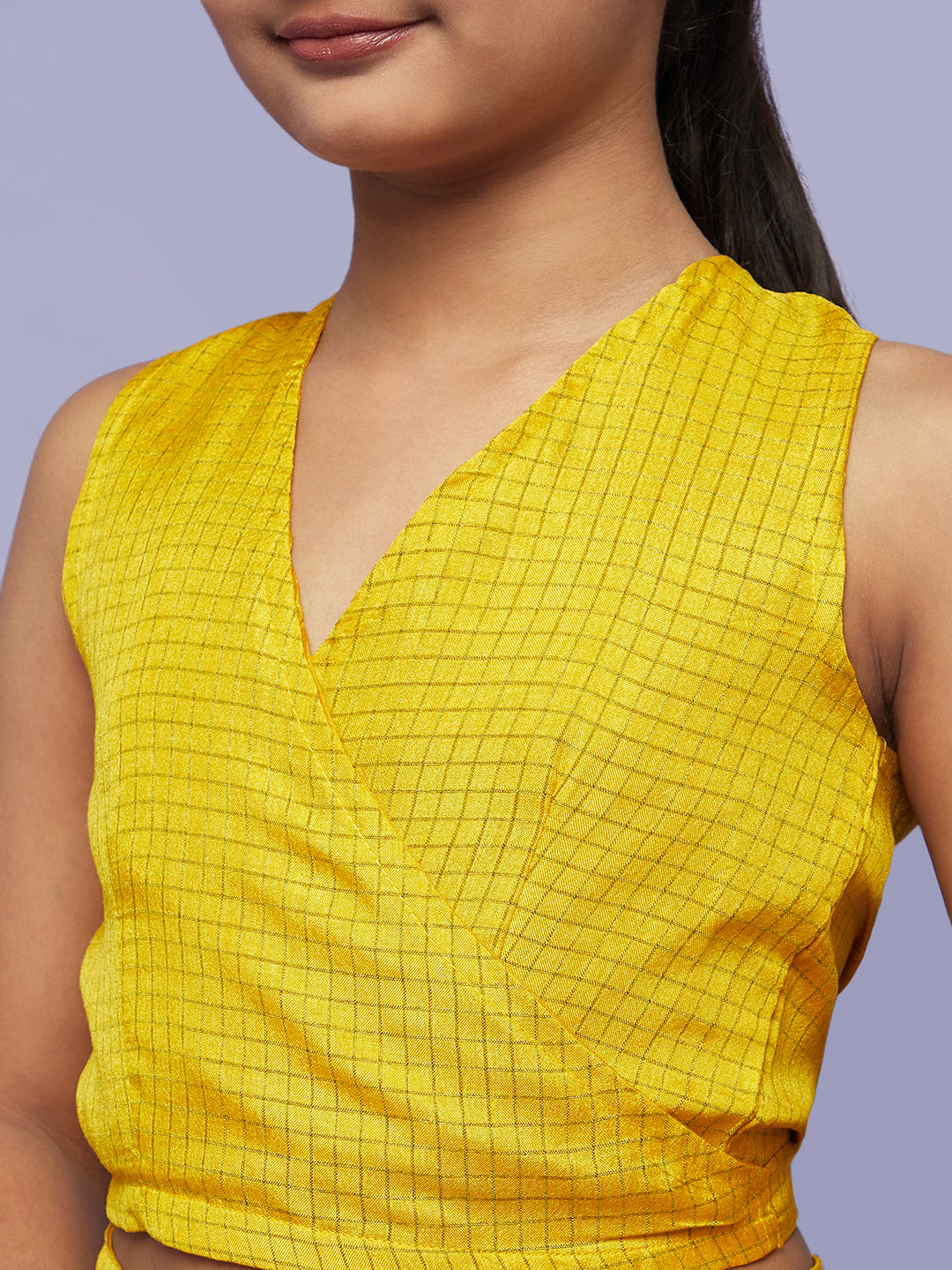 Yellow Checked Lehenga Choli With Dupatta - Elganza