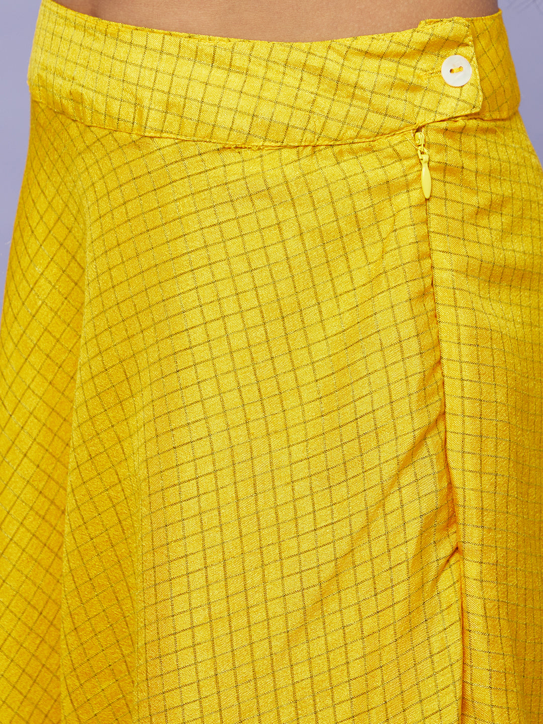 Yellow Checked Lehenga Choli With Dupatta - Elganza