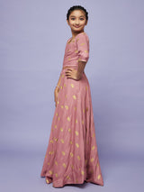 Mauve Gold Printed Lehenga Choli With Dupatta Set - Elganza