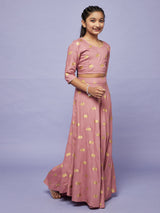 Mauve Gold Printed Lehenga Choli With Dupatta Set - Elganza