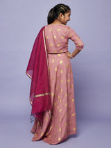 Mauve Gold Printed Lehenga Choli With Dupatta Set - Elganza