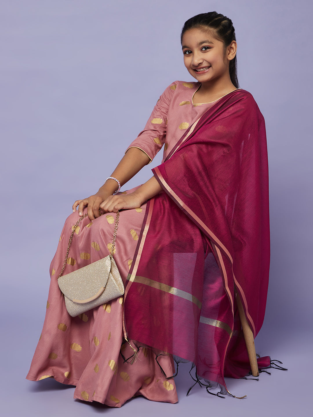 Mauve Gold Printed Lehenga Choli With Dupatta Set - Elganza
