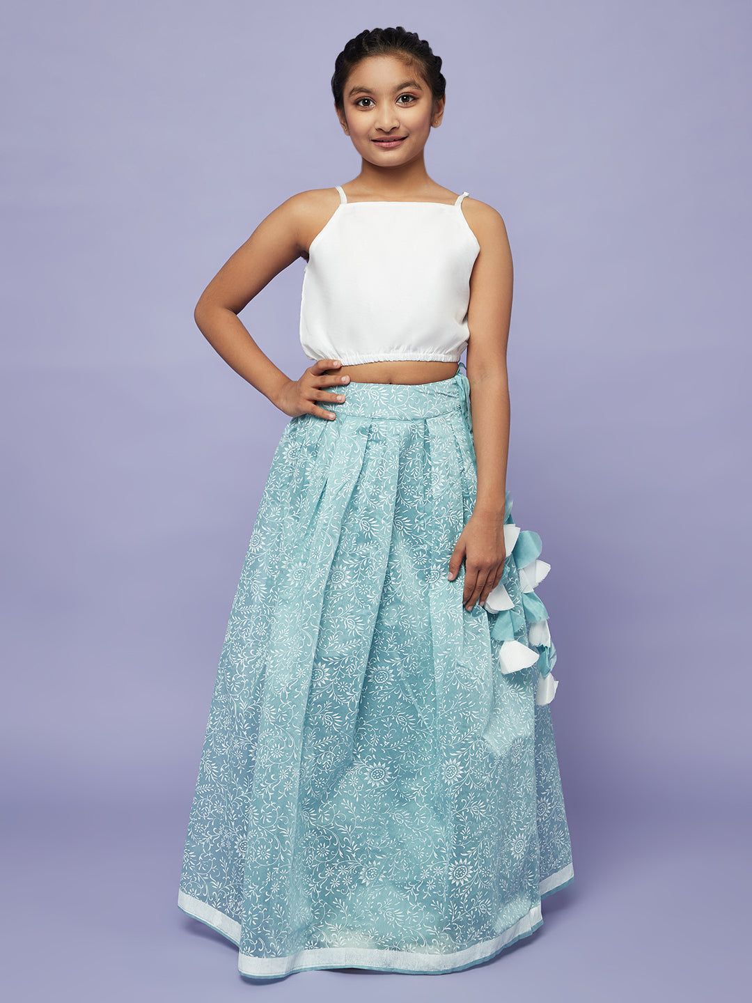 Blue Block Print Lehenga Choli Set - Elganza