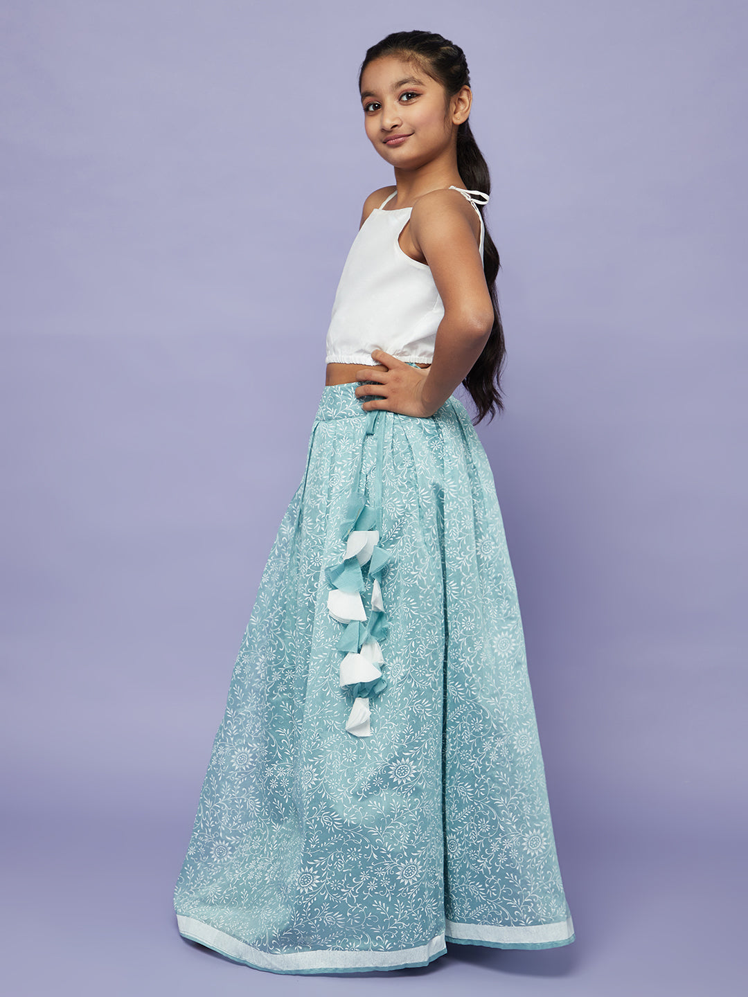 Blue Block Print Lehenga Choli Set - Elganza
