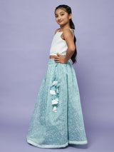 Blue Block Print Lehenga Choli Set - Elganza