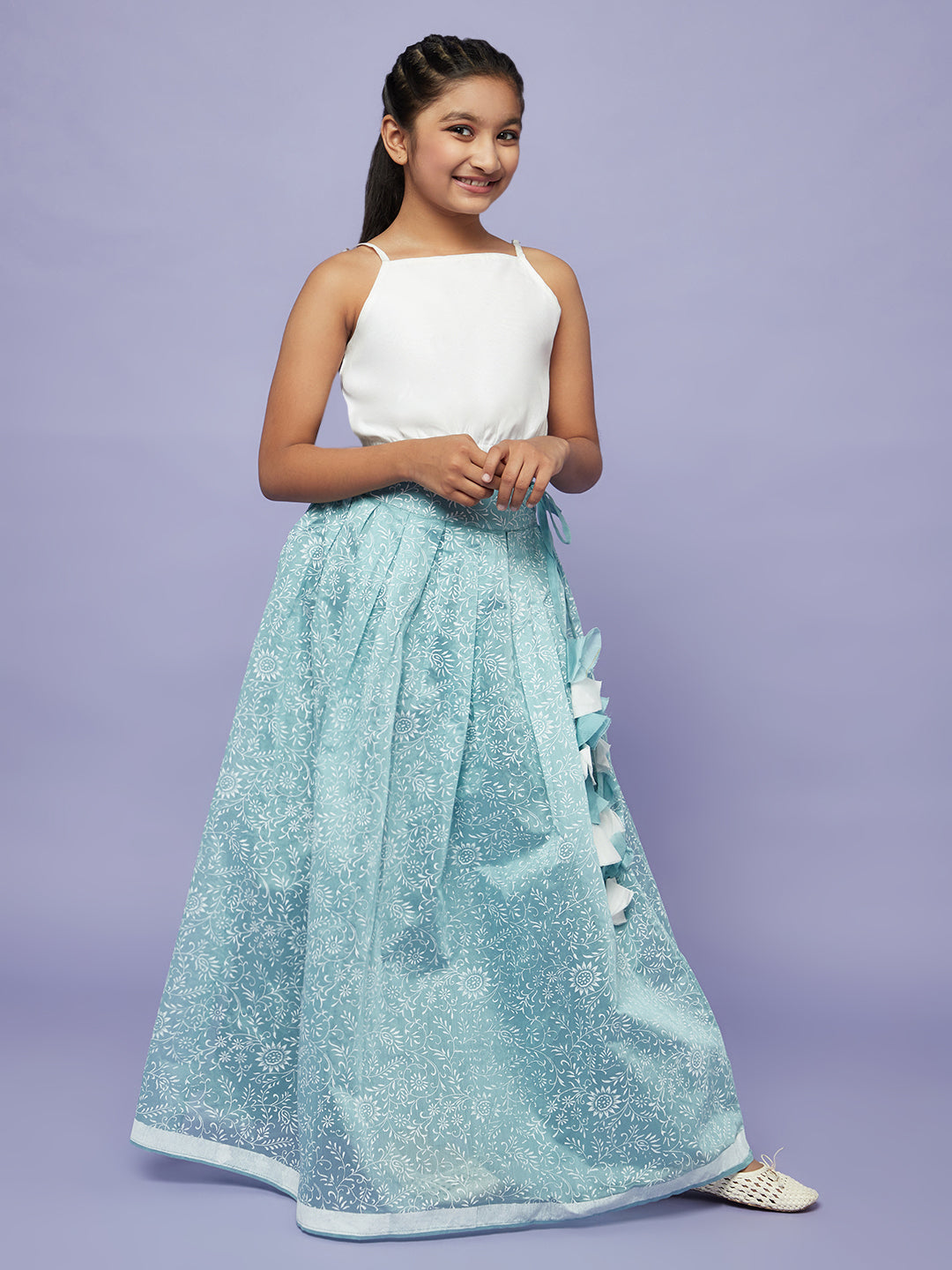 Blue Block Print Lehenga Choli Set - Elganza