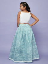 Blue Block Print Lehenga Choli Set - Elganza