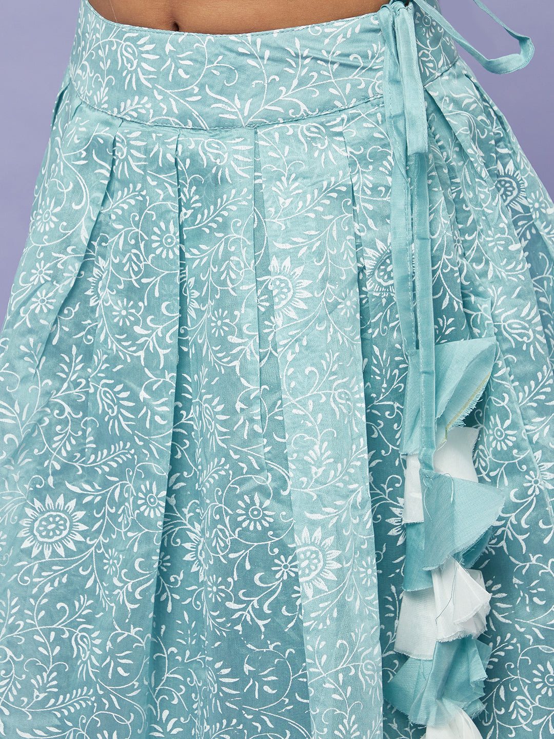 Blue Block Print Lehenga Choli Set - Elganza