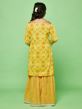Yellow Bandhani Print Kurta With Sharara - Elganza