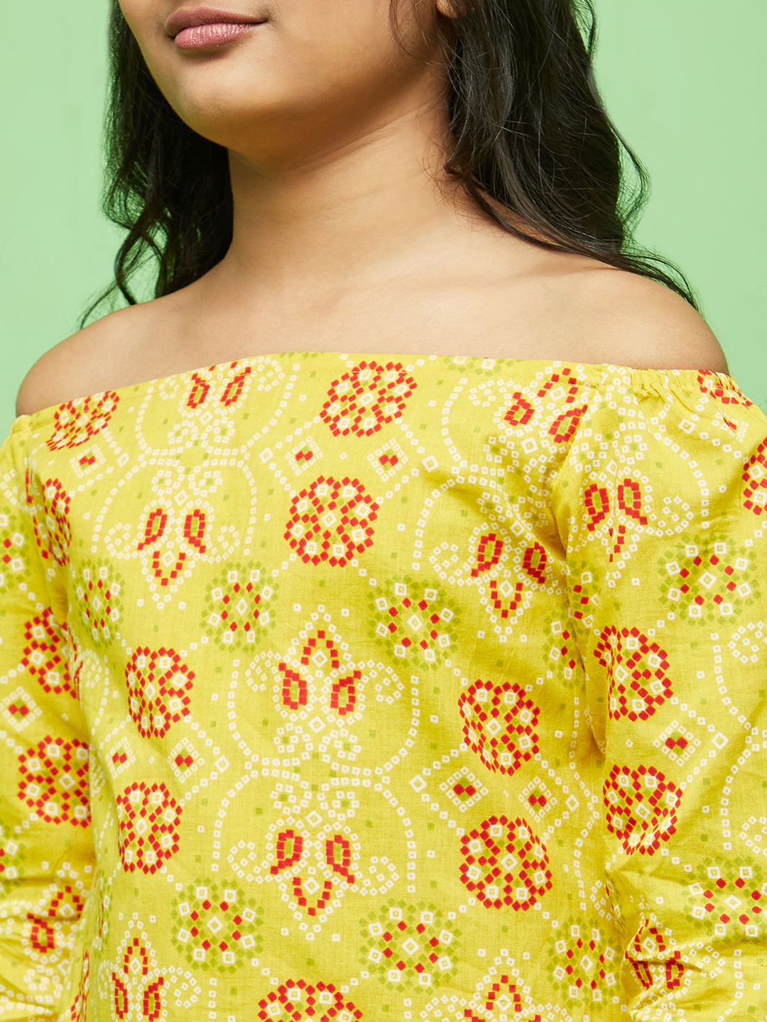 Yellow Bandhani Print Kurta With Sharara - Elganza