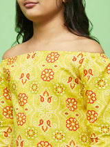Yellow Bandhani Print Kurta With Sharara - Elganza