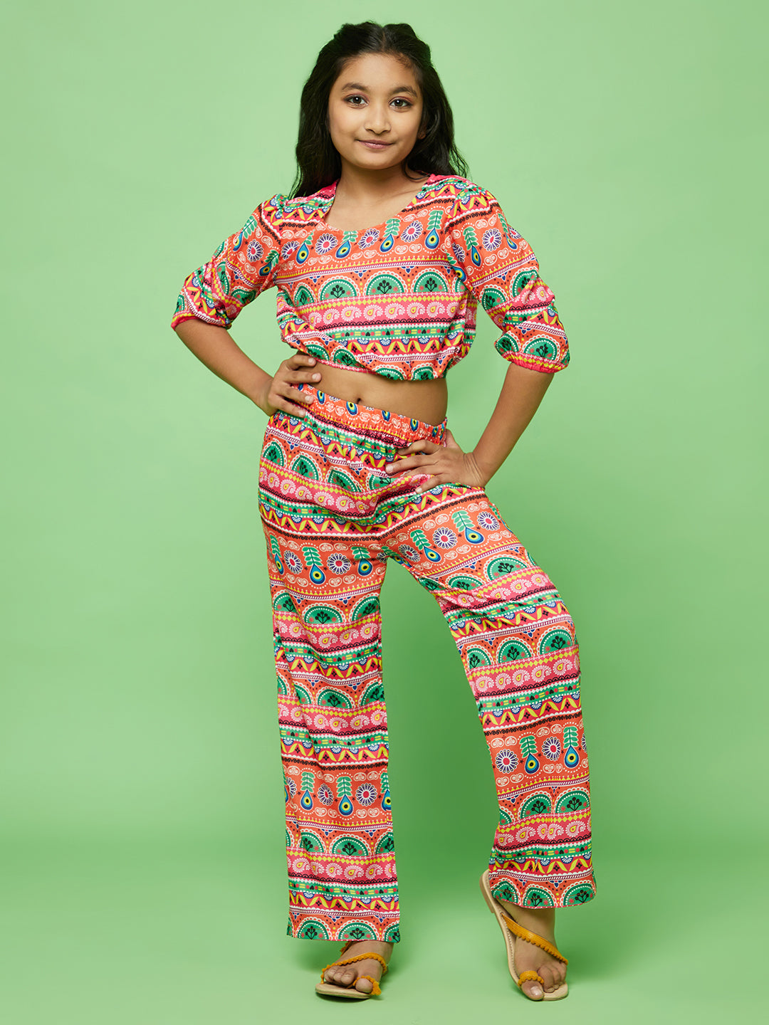 Multicolor Floral Print Top With Palazzo - Elganza