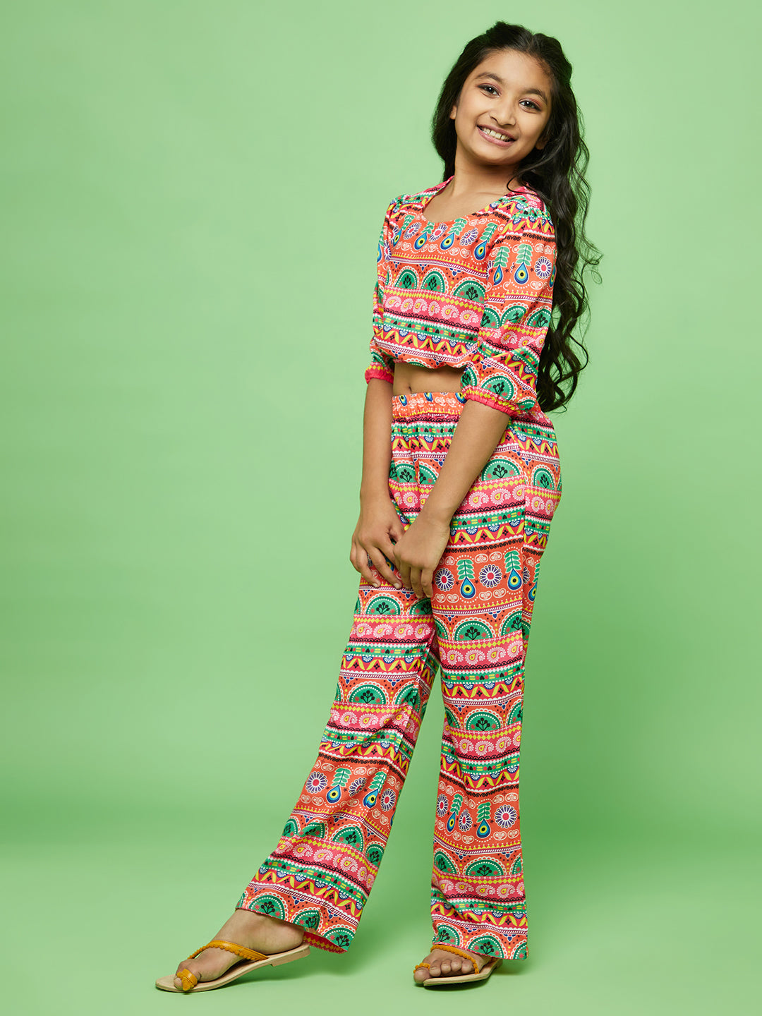 Multicolor Floral Print Top With Palazzo - Elganza