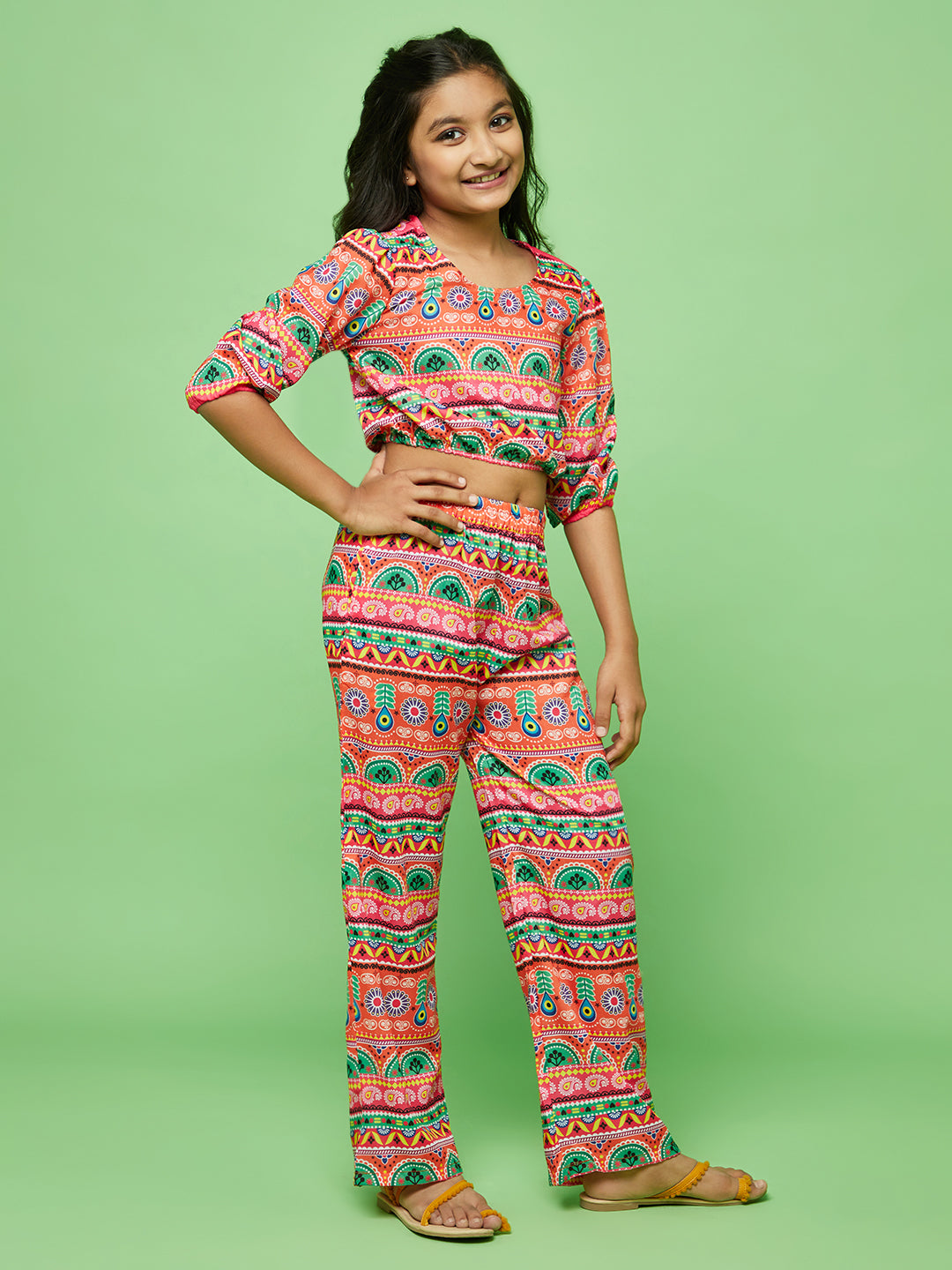 Multicolor Floral Print Top With Palazzo - Elganza