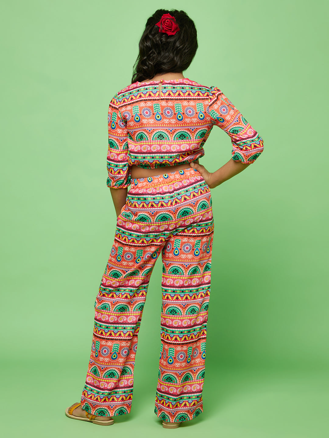 Multicolor Floral Print Top With Palazzo - Elganza
