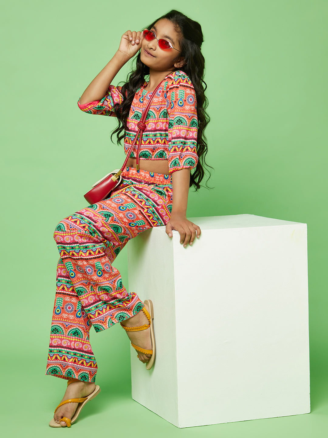 Multicolor Floral Print Top With Palazzo - Elganza