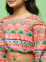 Multicolor Floral Print Top With Palazzo - Elganza