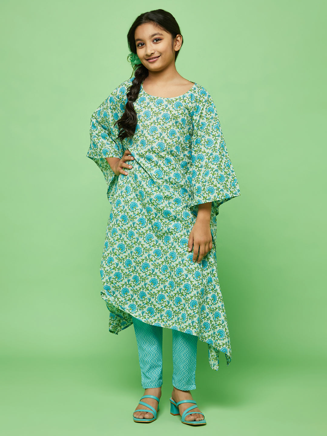 Blue Floral Print Night Suit - Elganza
