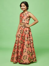 Rose Gold Flock Printed Lehenga Choli With Dupatta - Elganza