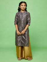 Navy Blue Floral Pattern Kurta With Palazzo - Elganza