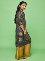 Navy Blue Floral Pattern Kurta With Palazzo - Elganza