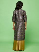 Navy Blue Floral Pattern Kurta With Palazzo - Elganza