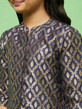 Navy Blue Floral Pattern Kurta With Palazzo - Elganza