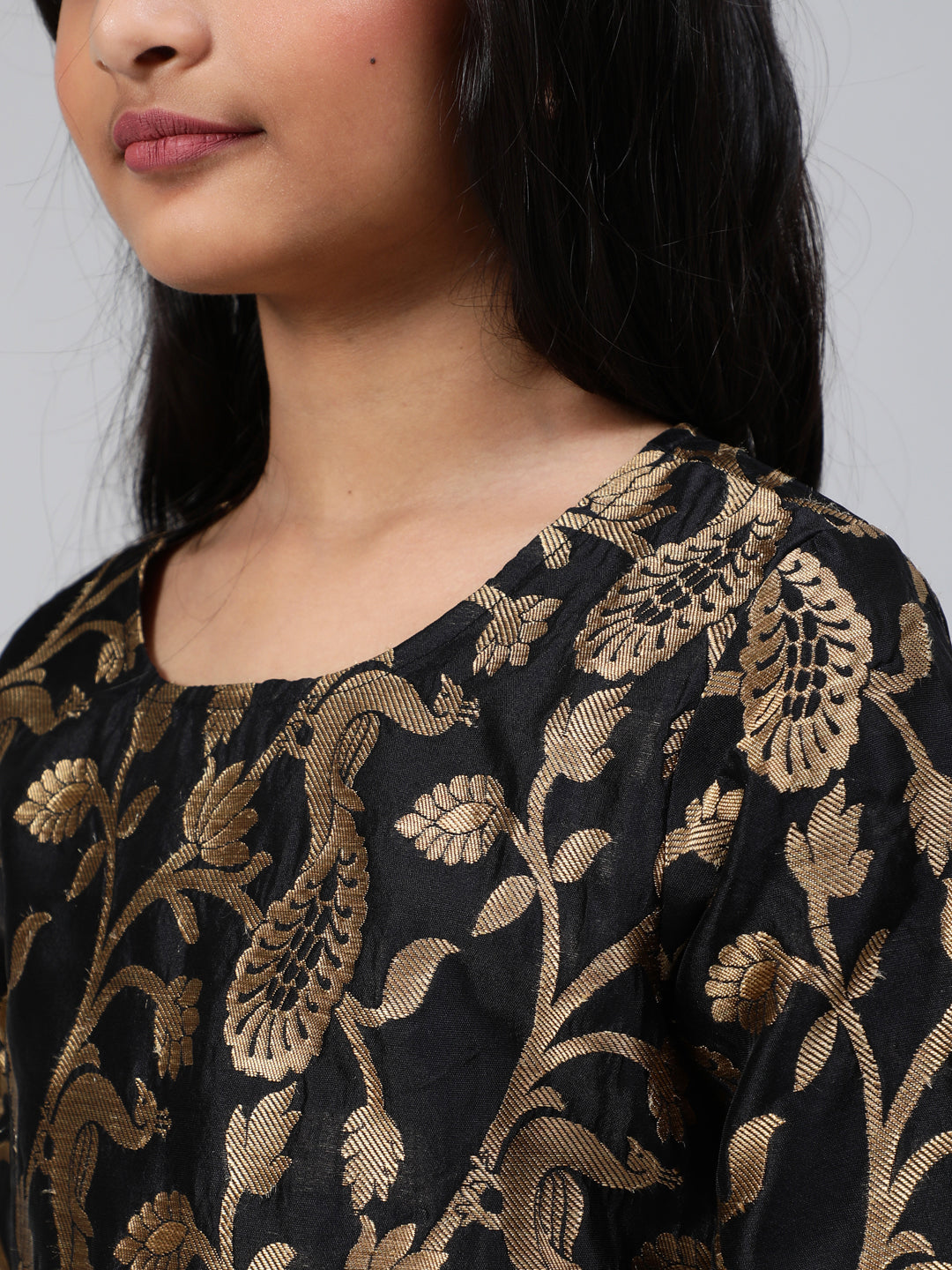 Black Brocade Designed Kurta Palazzo With Dupatta - Elganza