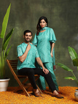 Green Bandhani Print Couple Combo - Elganza