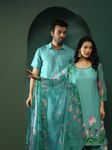 Green Pichwai Print Couple Combo Set - Elganza
